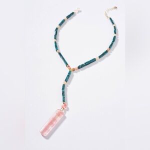 Anthropologie Sea Breeze Pendant Necklace Turquoise Rose Quartz